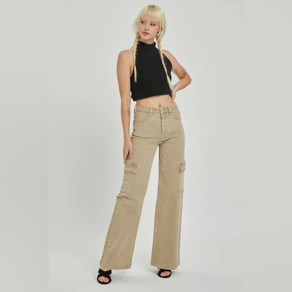 Khaki High Rise Cargo Jeans 2X NWT
